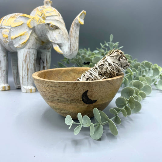 Wooden Smudge and Ritual Offerings Bowl - Three Moons - Cosmic Serenity Shop