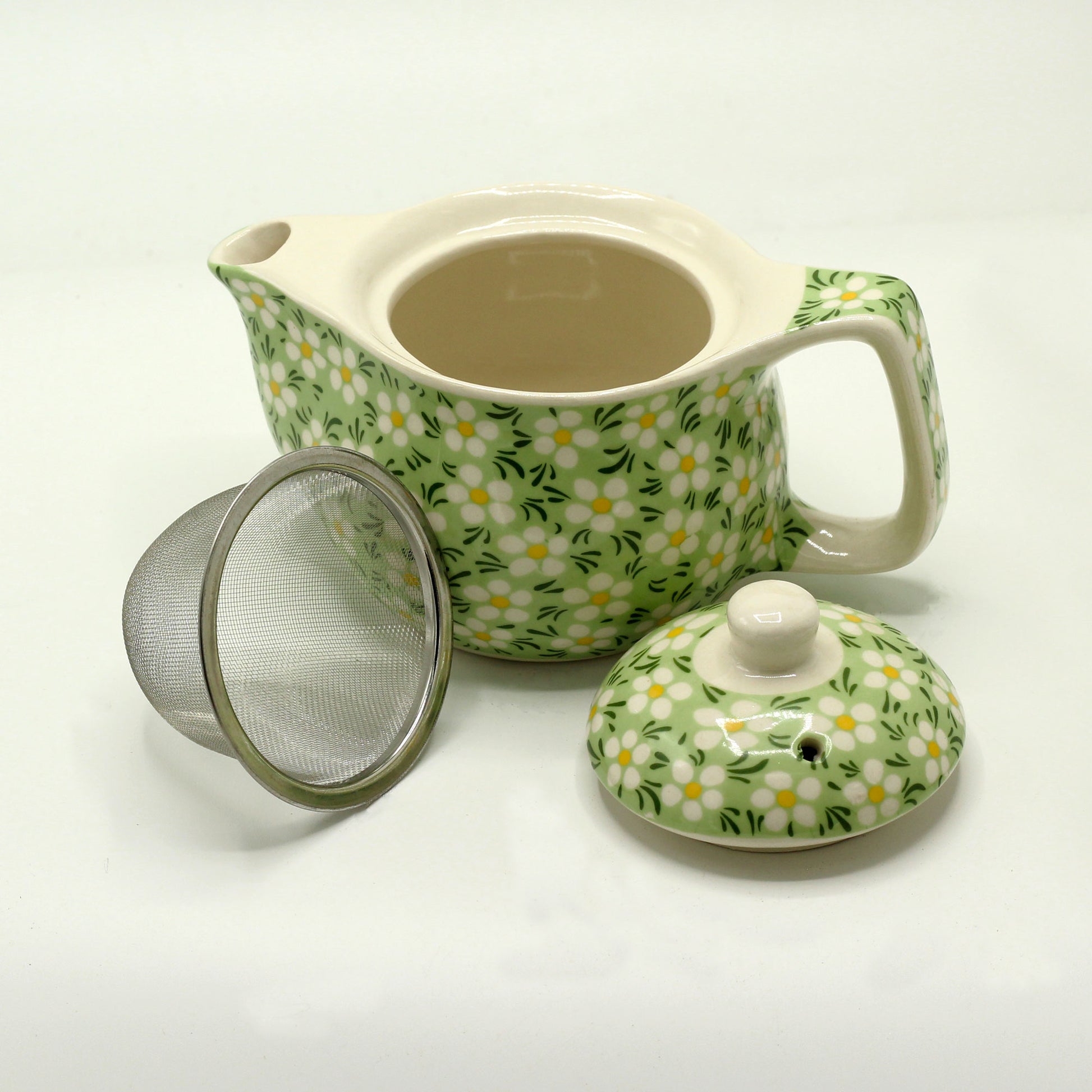 Small Herbal Teapot - Green Daisy