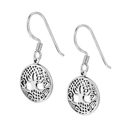 925 Sterling Silver Tree of Life Round Earrings Set - Cosmic Serenity Shop