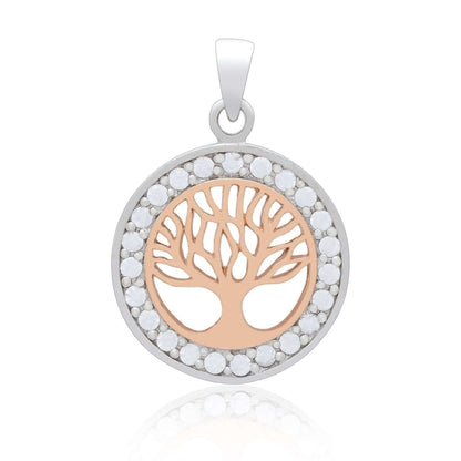 925 Sterling Silver Charm with Rose Gold Viking Yggdrasil and Cubic Zirconia - Cosmic Serenity Shop