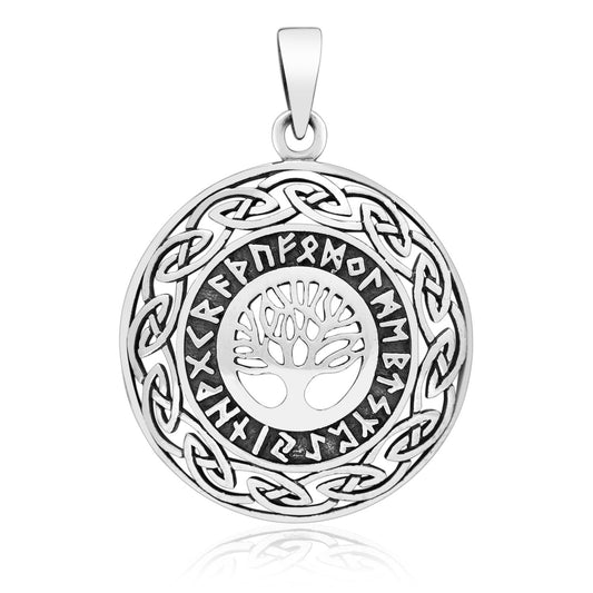 925 Sterling Silver Yggdrasil Viking Runes Pendant - Cosmic Serenity Shop