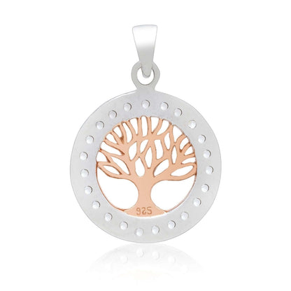 925 Sterling Silver Charm with Rose Gold Viking Yggdrasil and Cubic Zirconia - Cosmic Serenity Shop