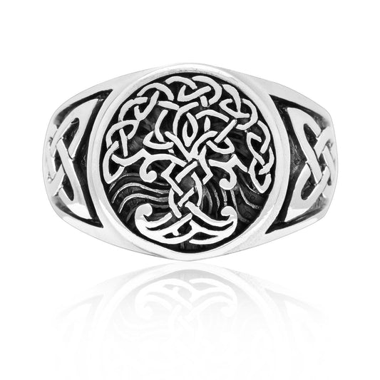 925 Sterling Silver Viking Yggdrasil Celtic Knotwork Ring - Cosmic Serenity Shop