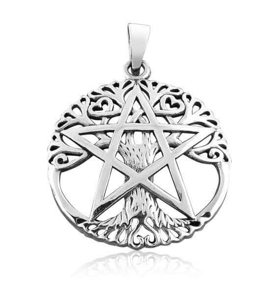 925 Sterling Silver Cut Out Tree Of Life Pentacle Pentagram Pagan Wiccan Pendant - Cosmic Serenity Shop