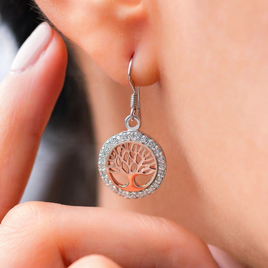 Sterling Silver Rose Gold Tree of Life and CZ Earrings - Cosmic Serenity Shop