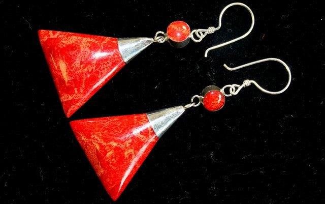 925 Silver & Resin Earrings - Triangle Double Drop