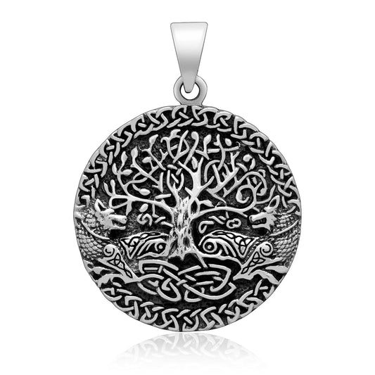 925 Sterling Silver Viking Yggdrasil Pendant with Fenrir - Cosmic Serenity Shop