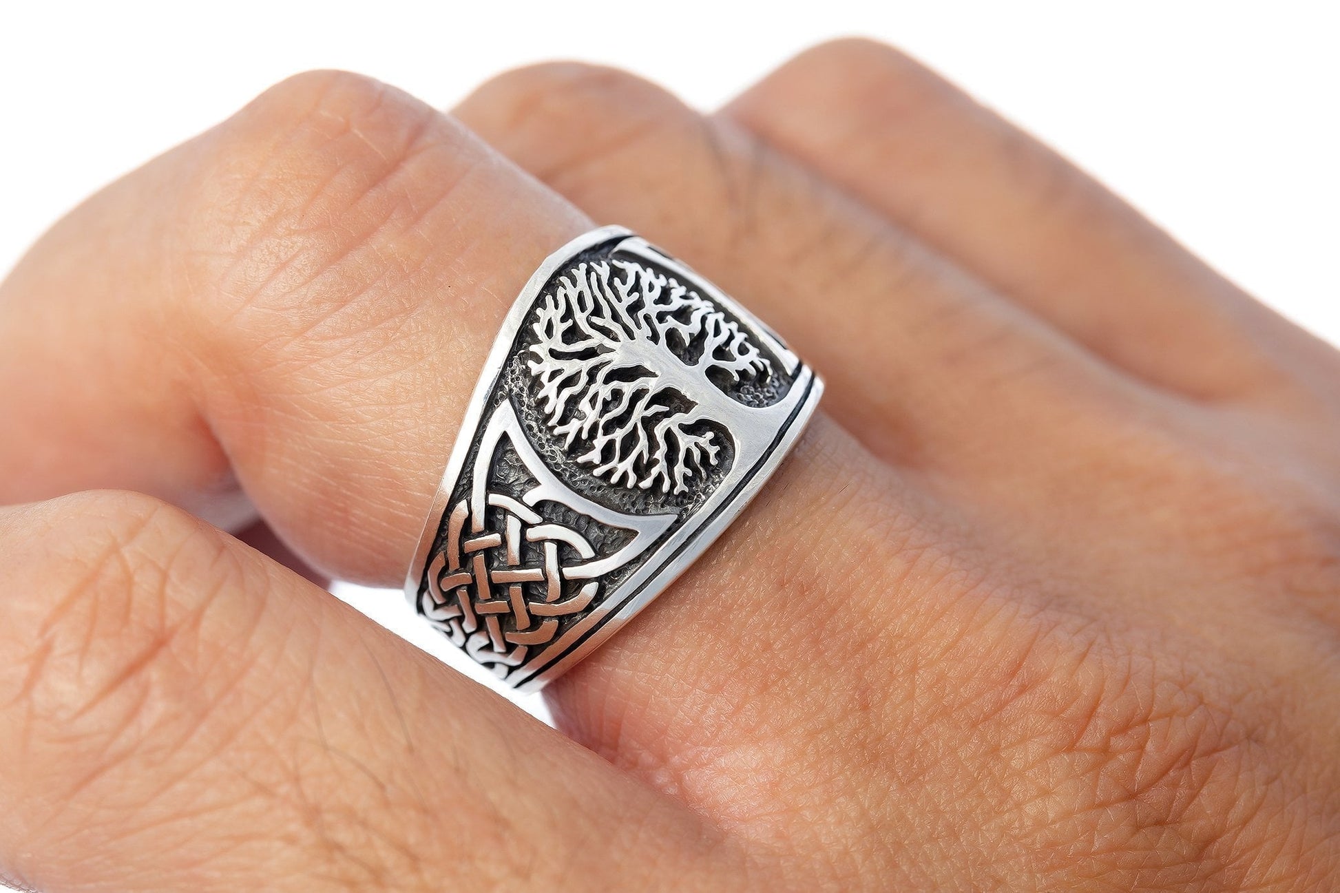 925 Sterling Silver Viking Yggdrasil with Celtic Knotwork Ring - Cosmic Serenity Shop