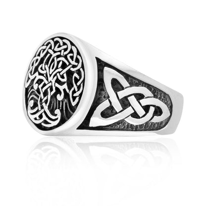 925 Sterling Silver Viking Yggdrasil Celtic Knotwork Ring - Cosmic Serenity Shop