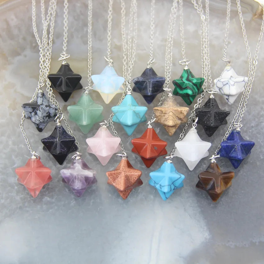 Natural Crystal Stone Merkaba Star Pendulums - Cosmic Serenity Shop