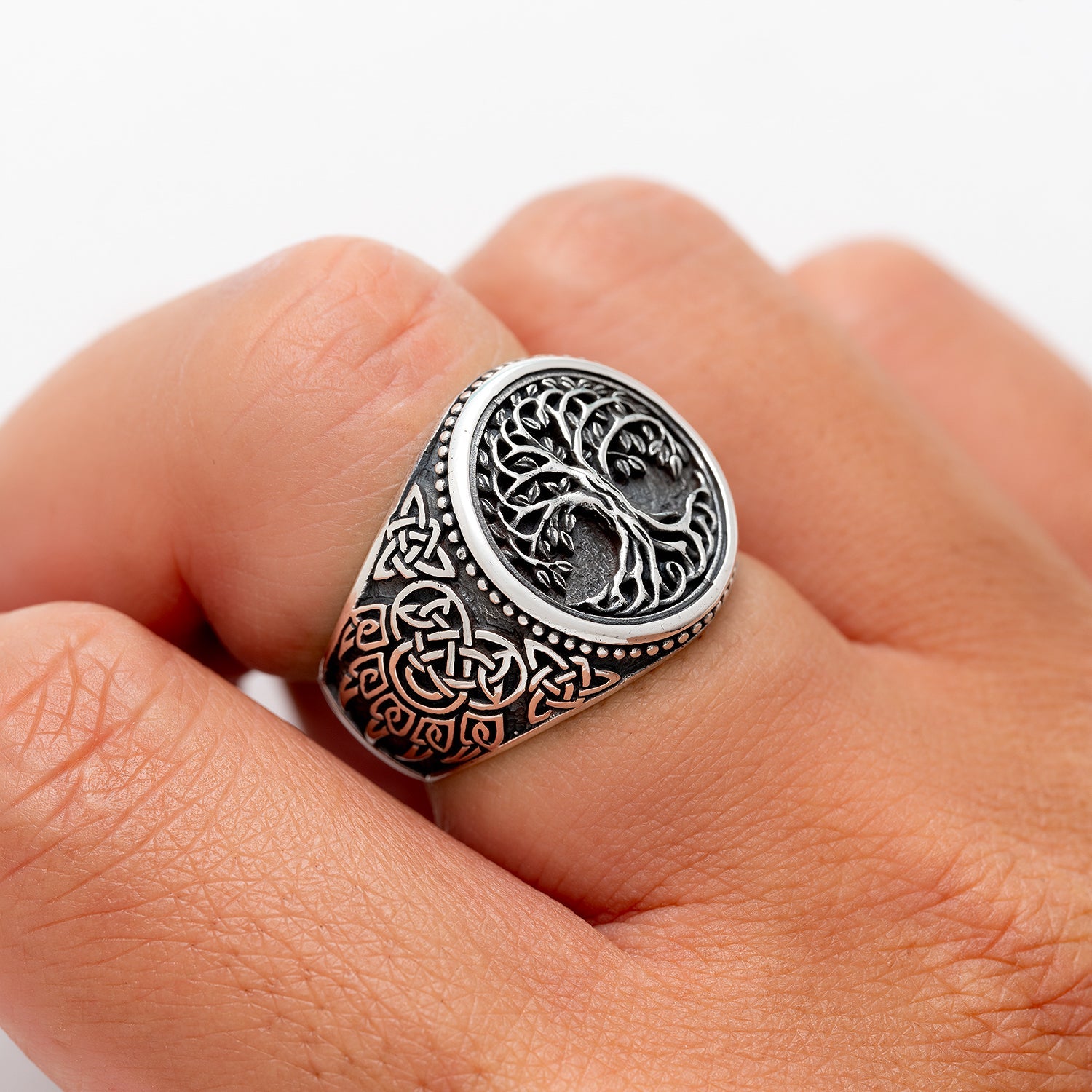 925 Sterling Silver Yggdrasil Ring with Bear Claw - Cosmic Serenity Shop