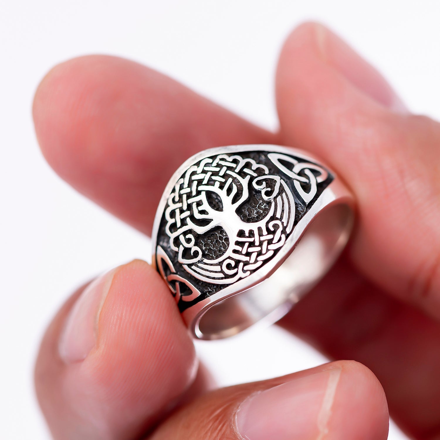 925 Sterling Silver Yggdrasil with Triquetra Pagan Ring - Cosmic Serenity Shop