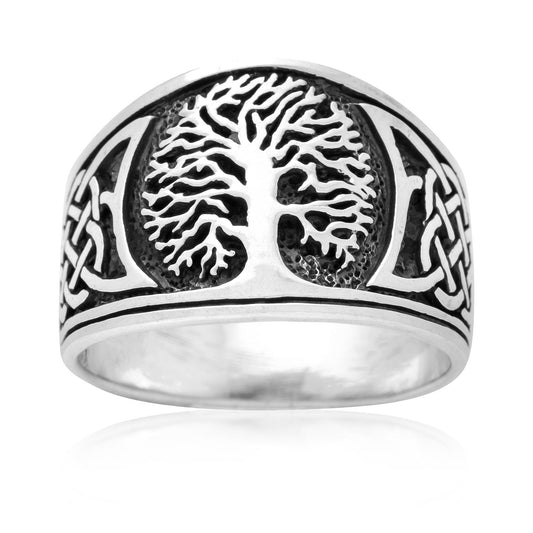 925 Sterling Silver Viking Yggdrasil with Celtic Knotwork Ring - Cosmic Serenity Shop