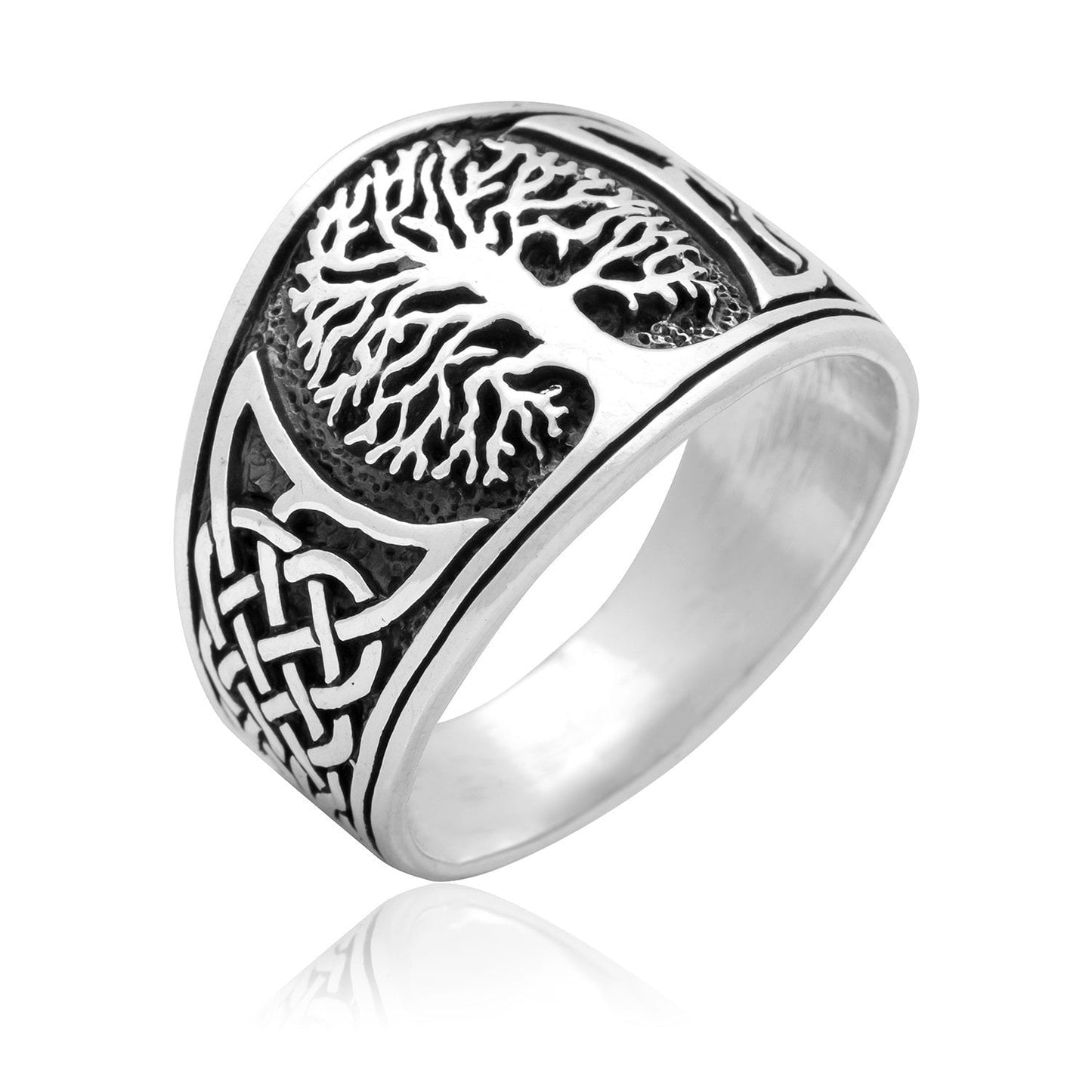 925 Sterling Silver Viking Yggdrasil with Celtic Knotwork Ring - Cosmic Serenity Shop