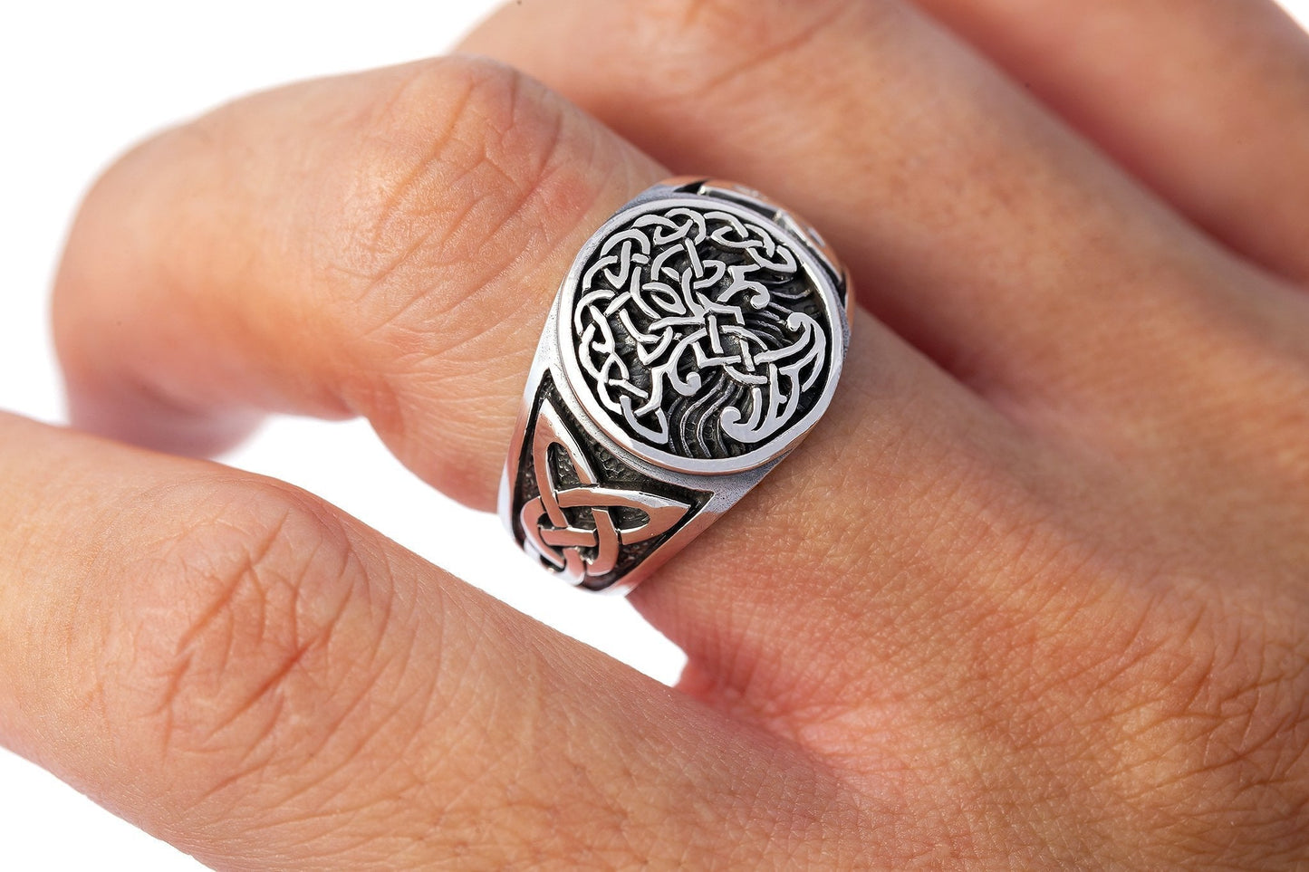 925 Sterling Silver Viking Yggdrasil Celtic Knotwork Ring - Cosmic Serenity Shop