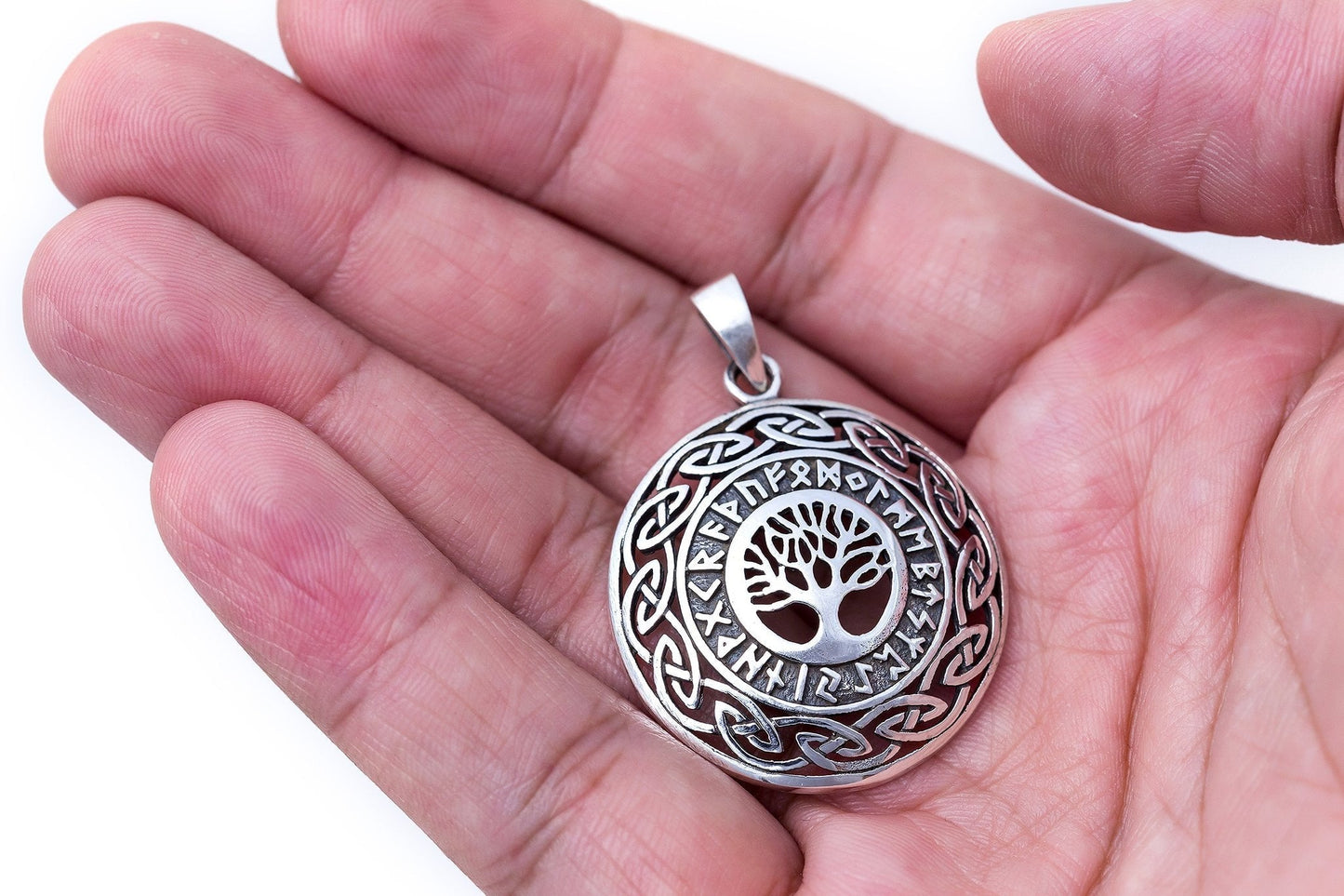 925 Sterling Silver Yggdrasil Viking Runes Pendant - Cosmic Serenity Shop