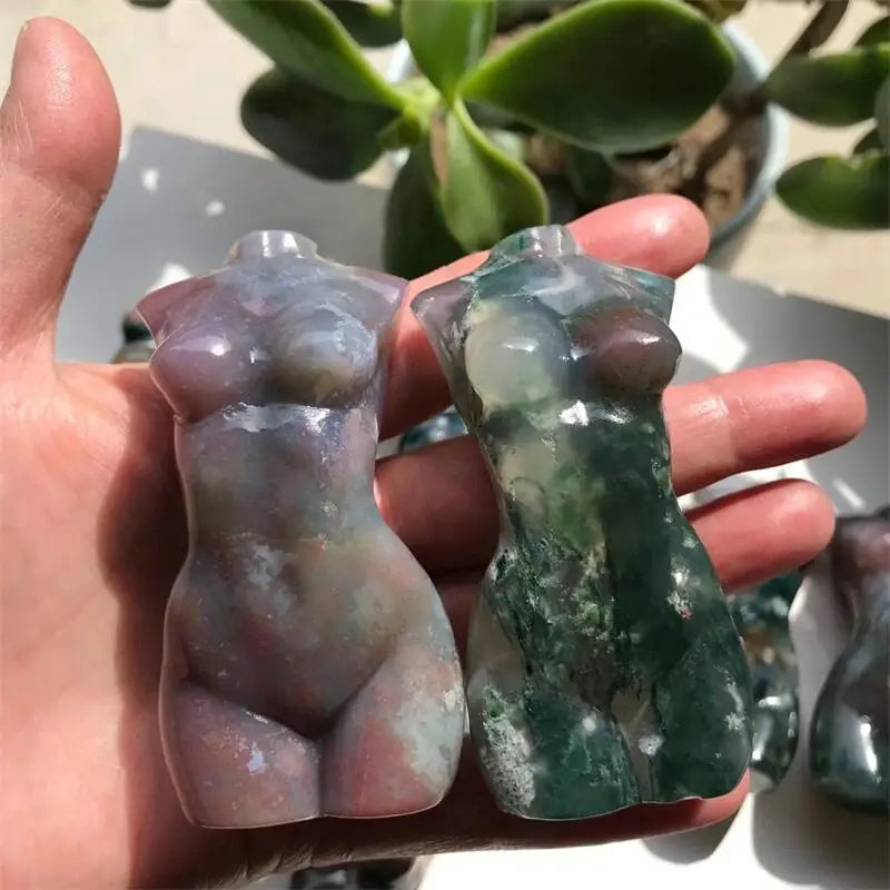 Natural Moss Agate Crystal Goddess Statue Figures - Cosmic Serenity Shop