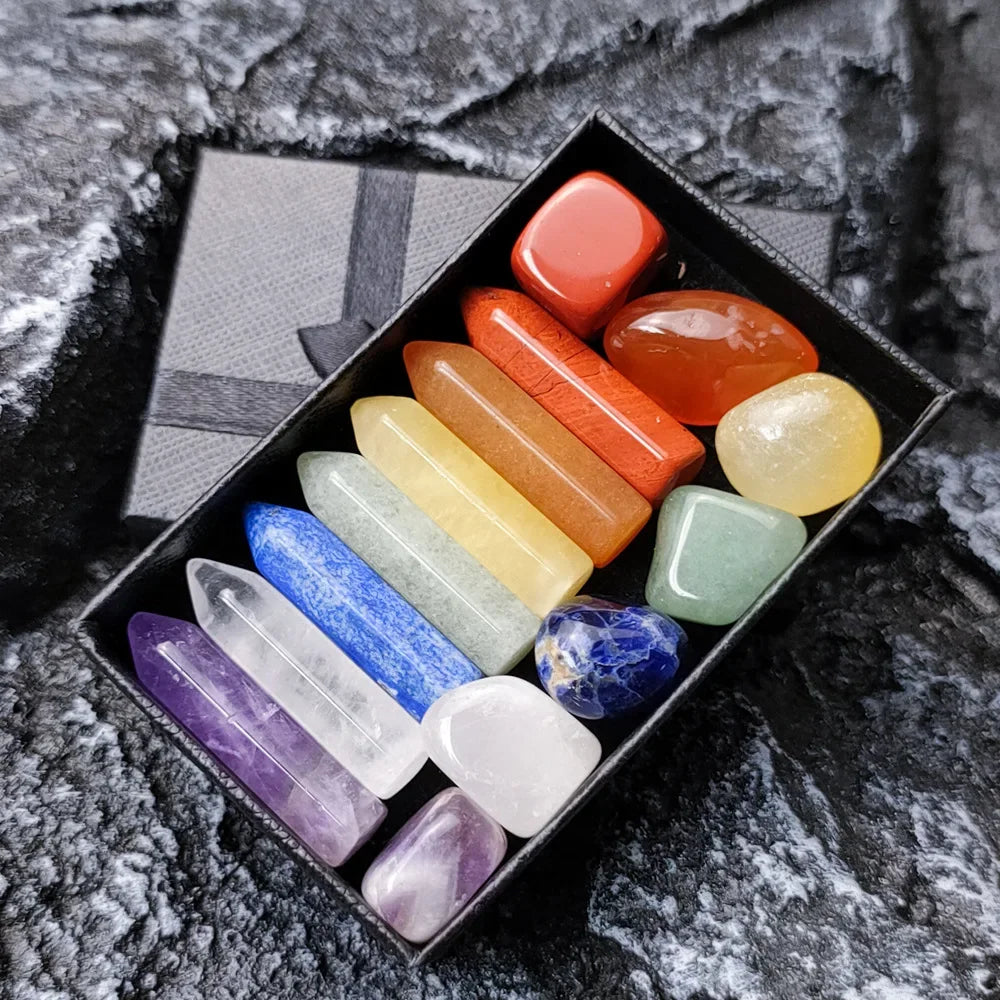 14pcs Pointed Quartz Crystal Healing Stones Gift Box Set