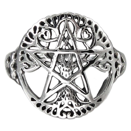 925 Silver Tree Of Life Ring with Pentagram - Cosmic Serenity Shop