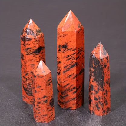 Natural Crystal Point Red Obsidian Hexagonal Crystal Tower