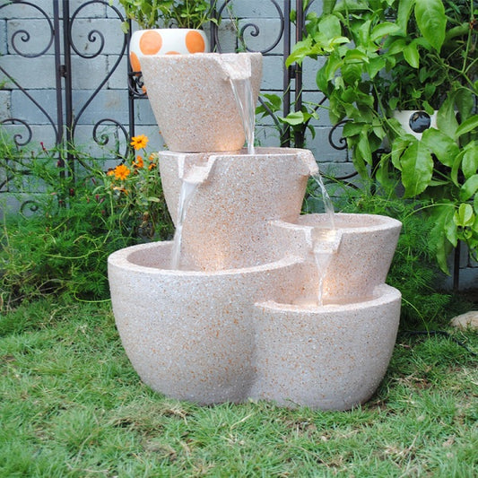 Muiti Pots Sandstone Patio Water Fountain With LED Lights, CosmicSerenityShop.com