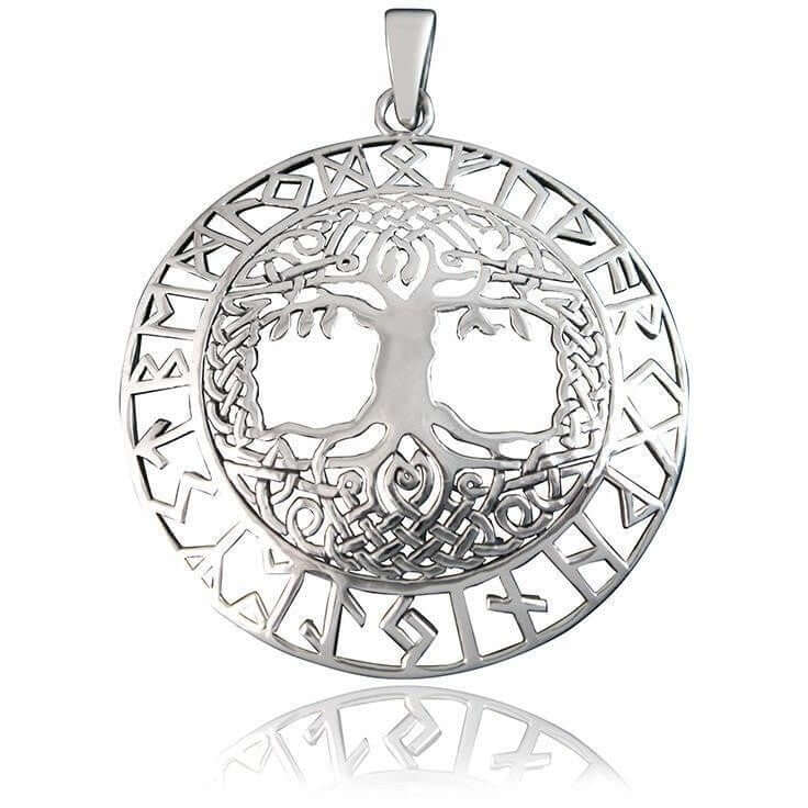 Sterling Silver Tree of Life Pendant with Runes - Cosmic Serenity Shop