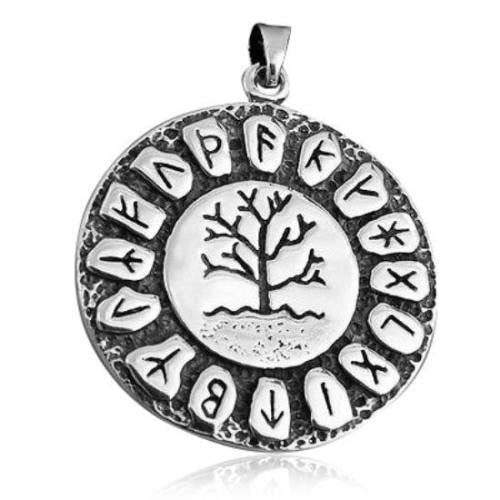 Sterling Silver Tree of Life and Norse Runes Pendant - Cosmic Serenity Shop